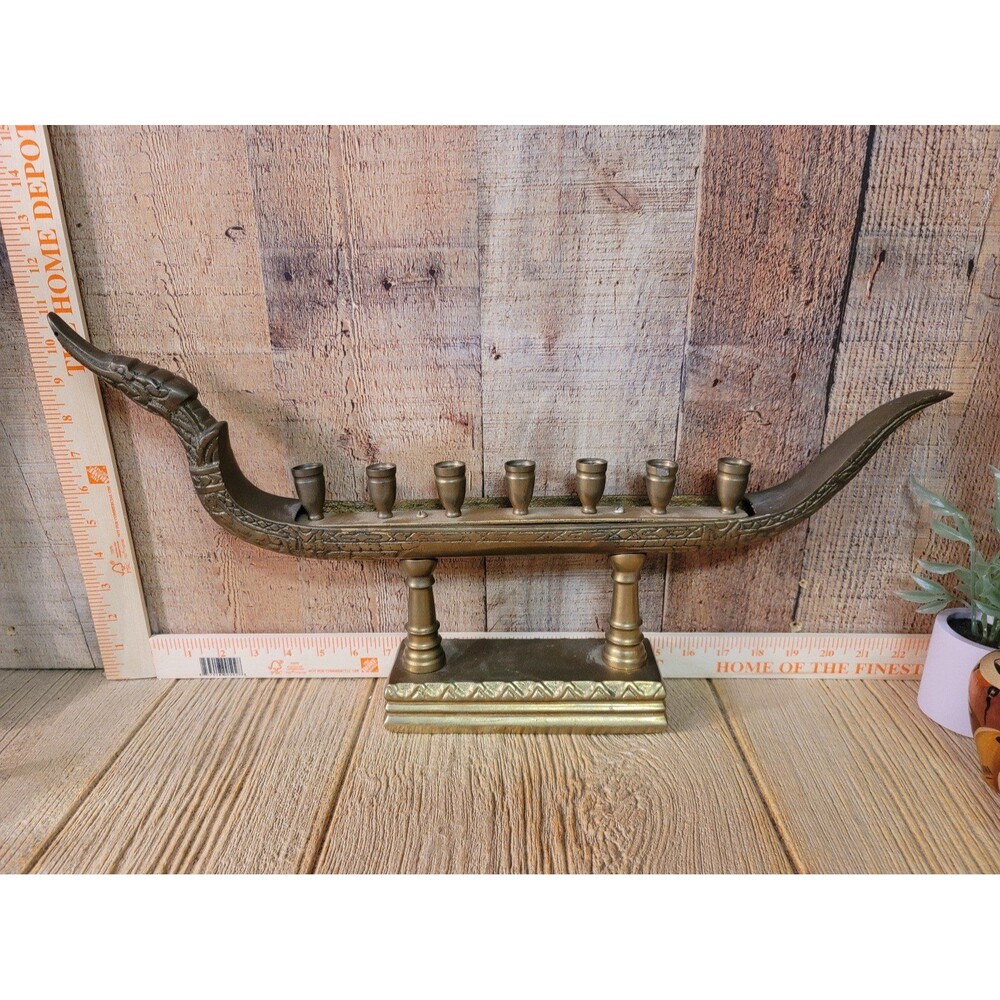 Vintage Supannahong Sami Polished Brass Thai Dragon Menorah